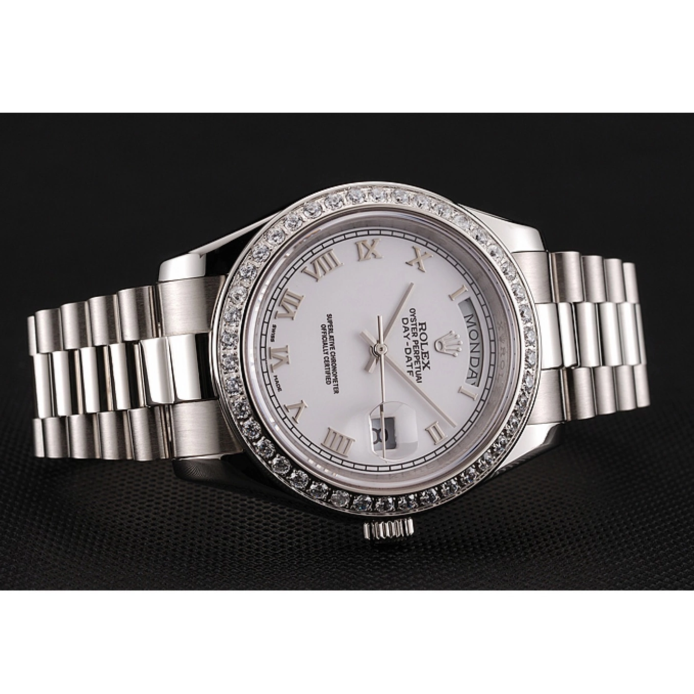 Good copy rolex watches Bracelet Day-Date Rolex Stainless Dial Steel 1453967 Case Swiss White Diamond 0701